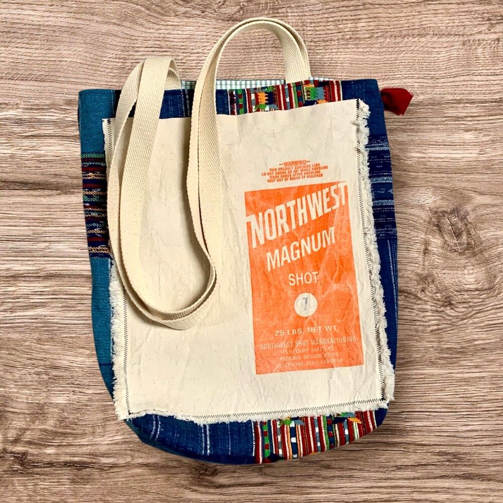 Upcycled Northwest Magnum Shot Bag Pocket Tote Bag with Bow
